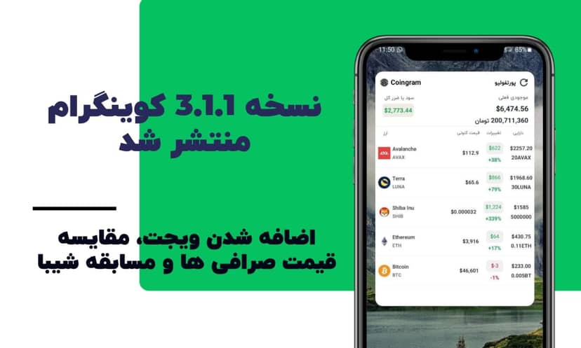 نسخه ۳.۱ کوینگرام منتشر شد٬ اضافه شدن ویجت قیمتها